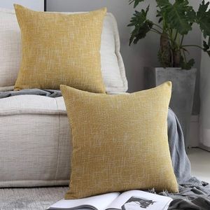 Luxury Home | Rustic Farmhouse Faux Linen Honey Yellow Throw Pillow Covers